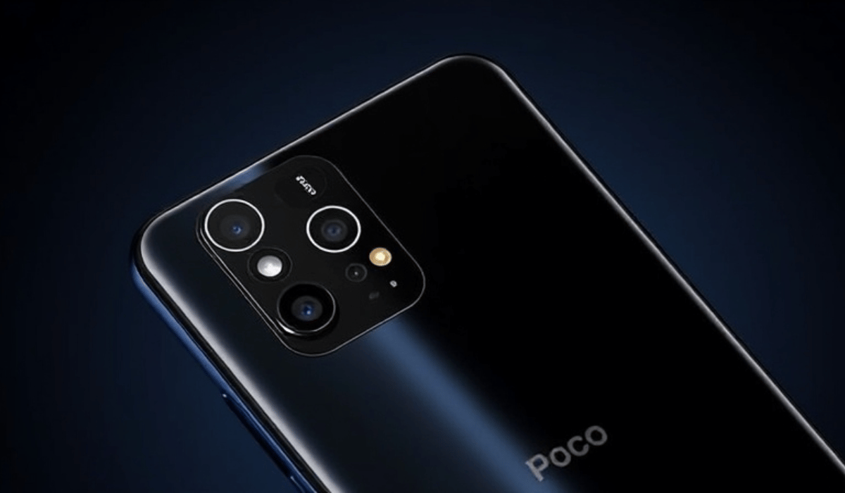 Poco M7 Pro 5G smartphone showcasing its display, camera, and modern design in a professional setup.